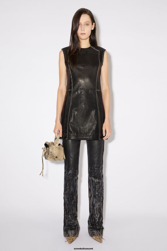 Acne Studios vaatteet musta 0VF2B276 hihaton nahkamekko kiitotien show