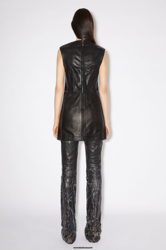 Acne Studios vaatteet musta 0VF2B276 hihaton nahkamekko kiitotien show