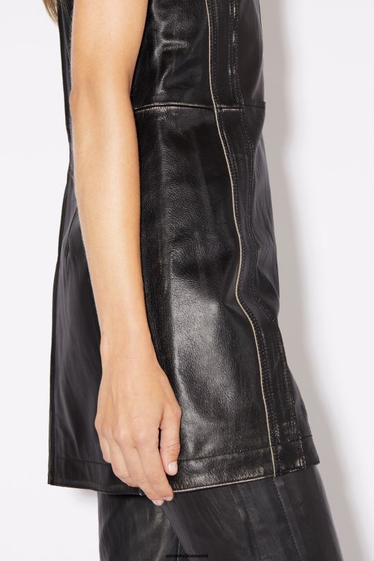 Acne Studios vaatteet musta 0VF2B276 hihaton nahkamekko kiitotien show