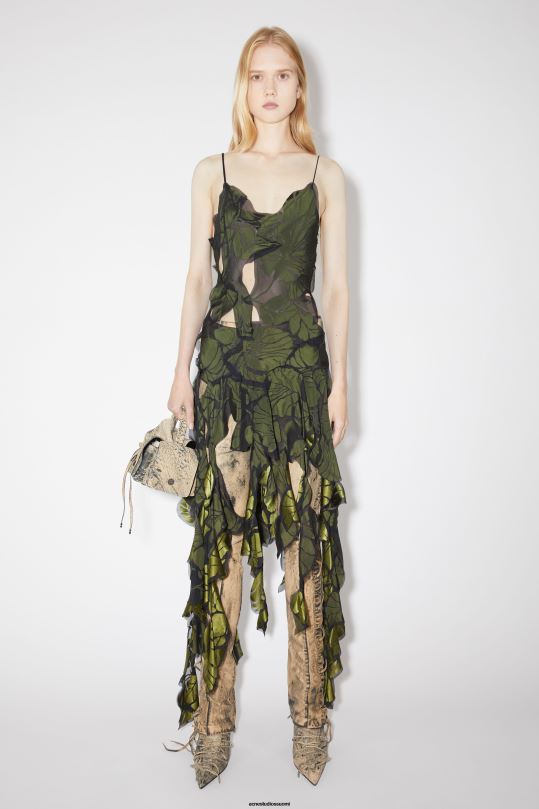 Acne Studios vaatteet musta/vihreä 0VF2B283 tilkkutäkki hihna mekko kiitotien show