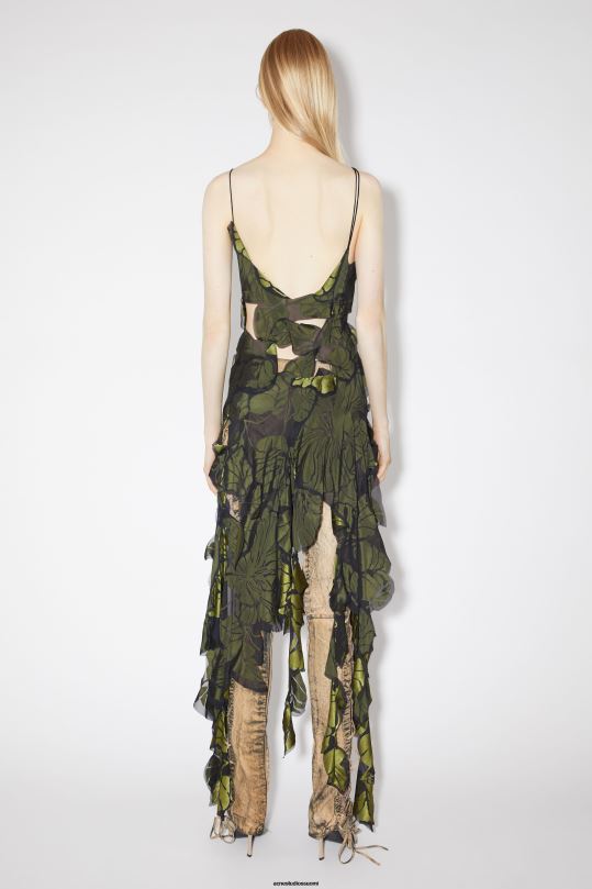 Acne Studios vaatteet musta/vihreä 0VF2B283 tilkkutäkki hihna mekko kiitotien show