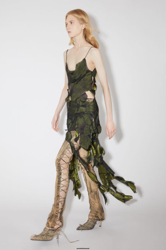 Acne Studios vaatteet musta/vihreä 0VF2B283 tilkkutäkki hihna mekko kiitotien show