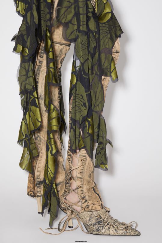 Acne Studios vaatteet musta/vihreä 0VF2B283 tilkkutäkki hihna mekko kiitotien show