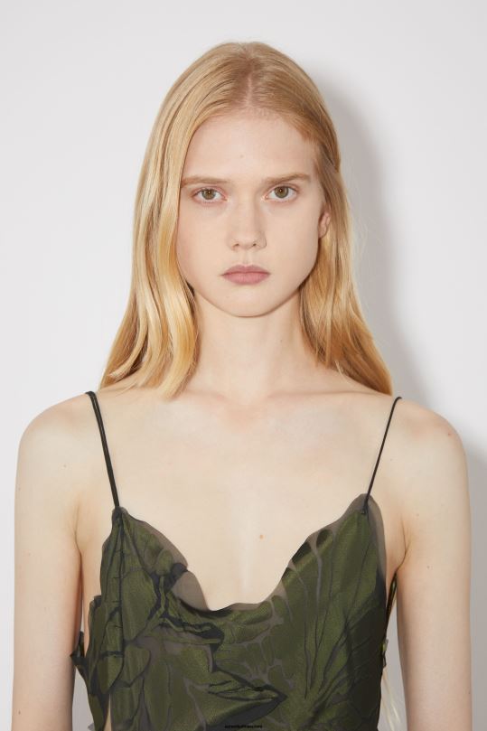 Acne Studios vaatteet musta/vihreä 0VF2B283 tilkkutäkki hihna mekko kiitotien show
