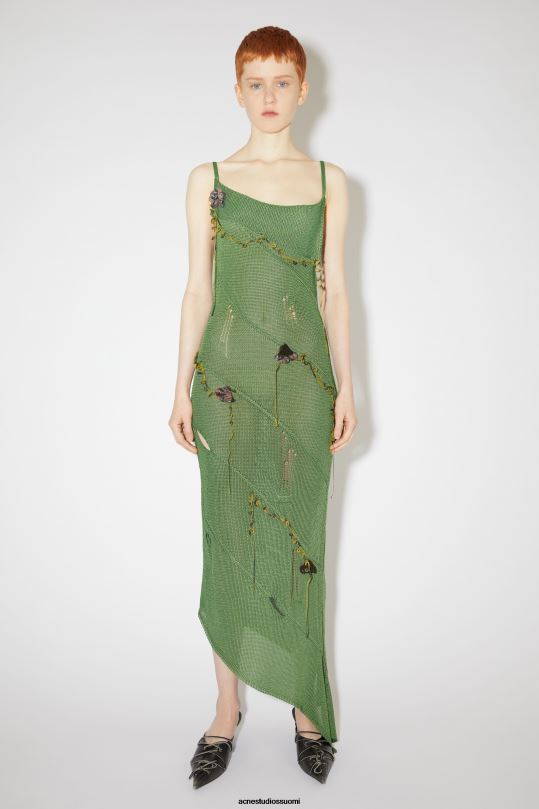 Acne Studios vaatteet sammaleen vihreä 0VF2B272 virkattu hihna mekko kiitotien show