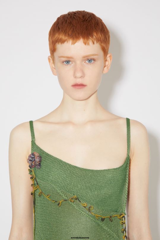 Acne Studios vaatteet sammaleen vihreä 0VF2B272 virkattu hihna mekko kiitotien show