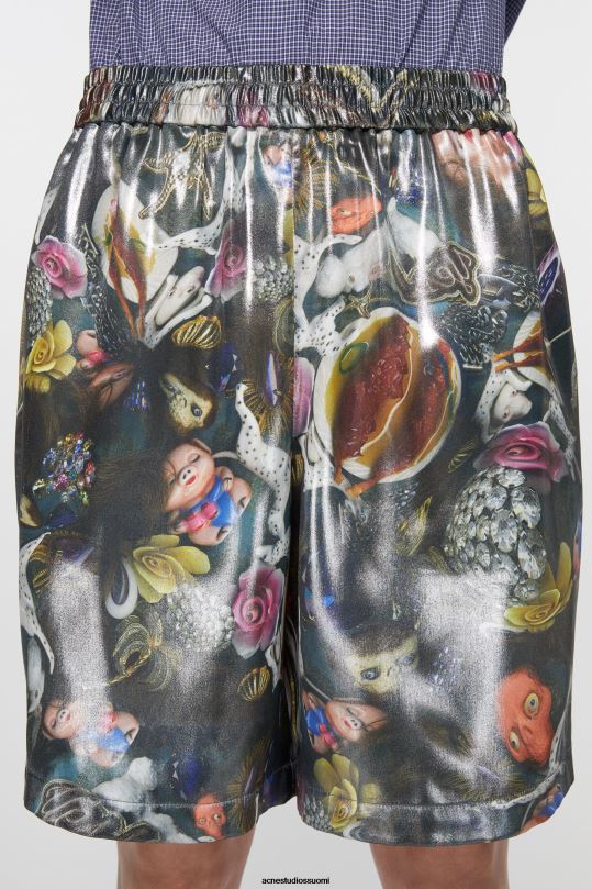 Acne Studios vaatteet musta monivärinen 0VF2B1068 painetut shortsit