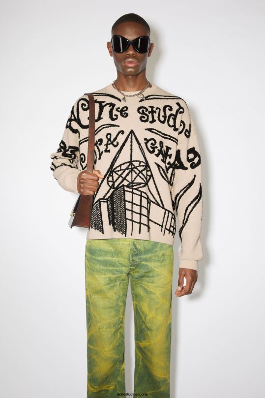 Acne Studios vaatteet ekru/musta 0VF2B948 jacquard-logopusero