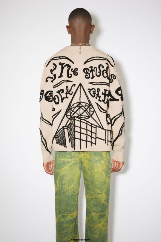 Acne Studios vaatteet ekru/musta 0VF2B948 jacquard-logopusero
