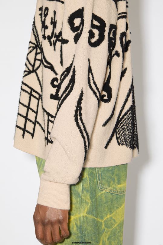 Acne Studios vaatteet ekru/musta 0VF2B948 jacquard-logopusero