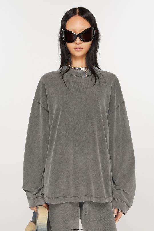 Acne Studios vaatteet haalistunut musta 0VF2B204 pyöreä kaula-aukkoinen pusero