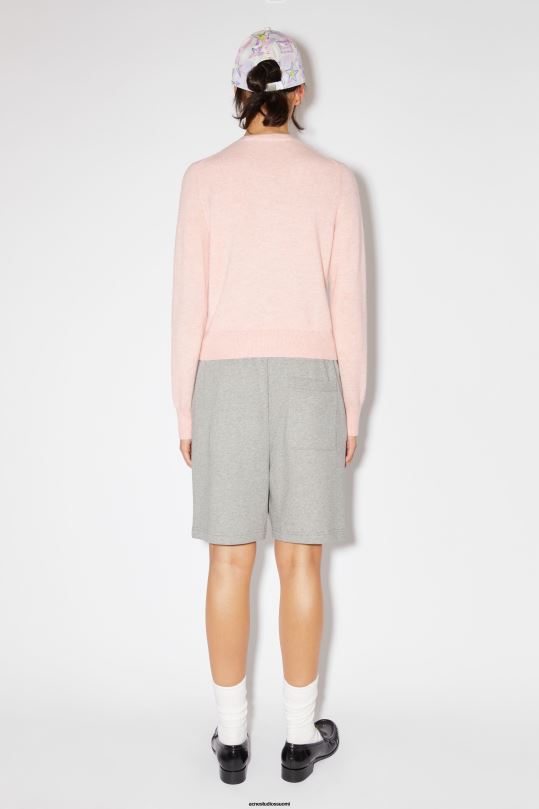 Acne Studios vaatteet haalistunut vaaleanpunainen melange 0VF2B90 pyöreäkauluksinen neuletakki
