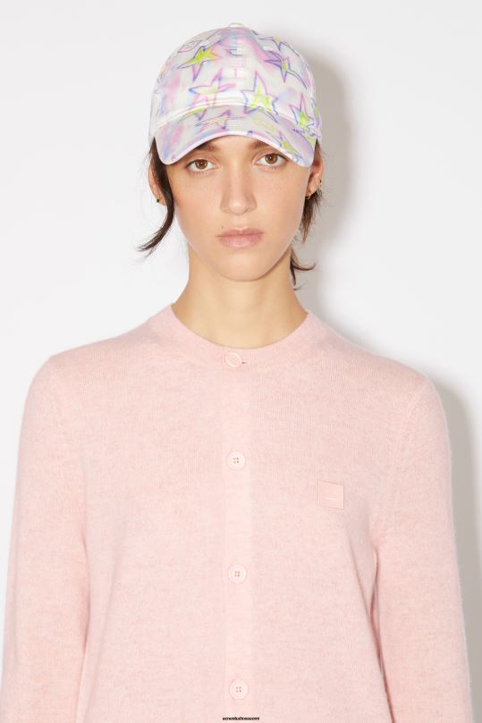 Acne Studios vaatteet haalistunut vaaleanpunainen melange 0VF2B90 pyöreäkauluksinen neuletakki