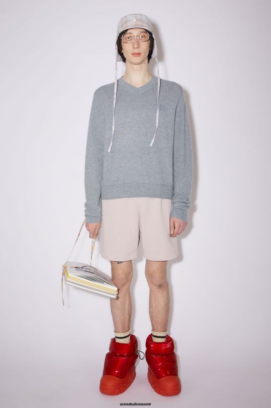 Acne Studios vaatteet harmaa melansi 0VF2B1177 villainen V-kaula-aukkoinen villapaita unisex