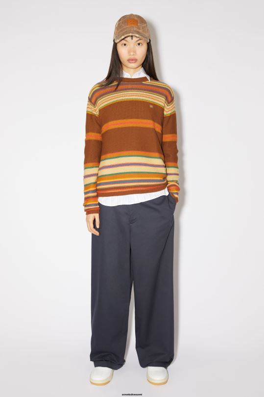 Acne Studios vaatteet kaneliruskea/multi 0VF2B85 pyöreä kaula-aukkoinen unisex-neulepusero