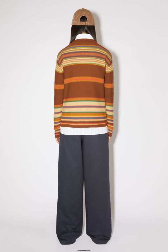 Acne Studios vaatteet kaneliruskea/multi 0VF2B85 pyöreä kaula-aukkoinen unisex-neulepusero