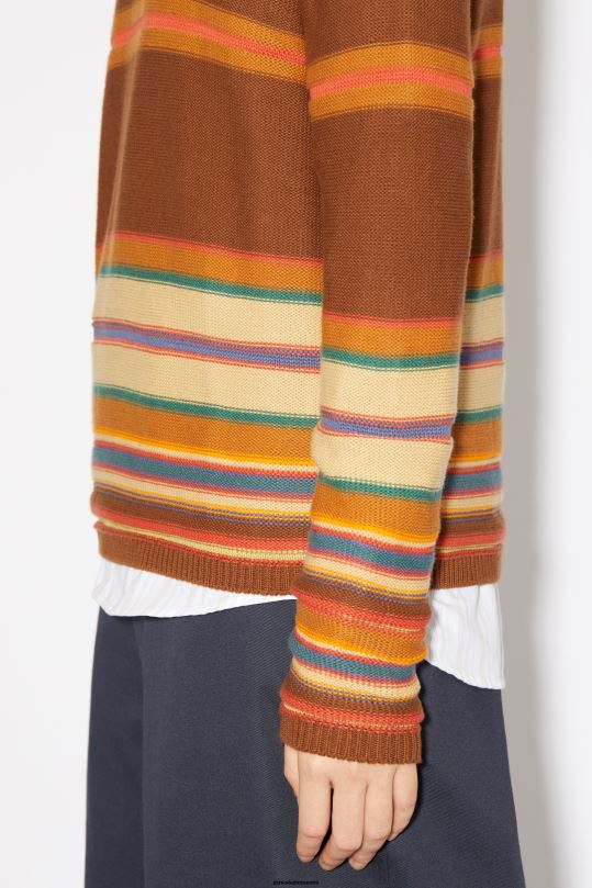 Acne Studios vaatteet kaneliruskea/multi 0VF2B85 pyöreä kaula-aukkoinen unisex-neulepusero