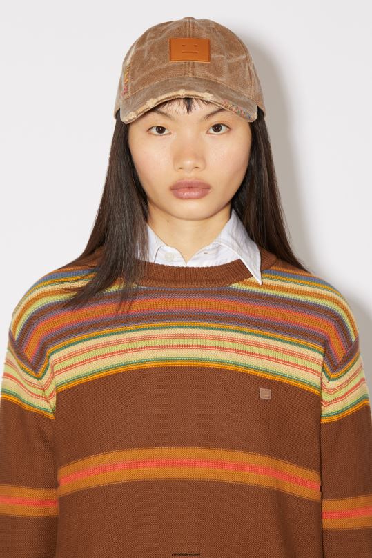 Acne Studios vaatteet kaneliruskea/multi 0VF2B85 pyöreä kaula-aukkoinen unisex-neulepusero