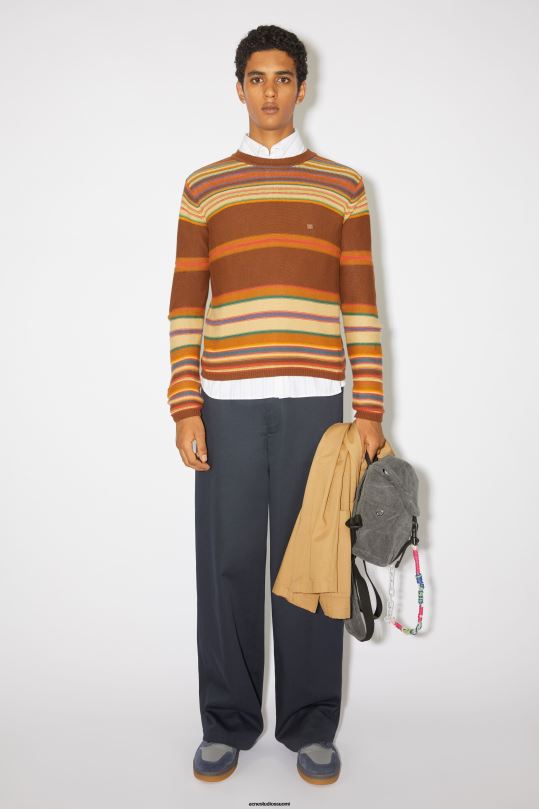 Acne Studios vaatteet kaneliruskea/multi 0VF2B930 pyöreä kaula-aukkoinen unisex-neulepusero
