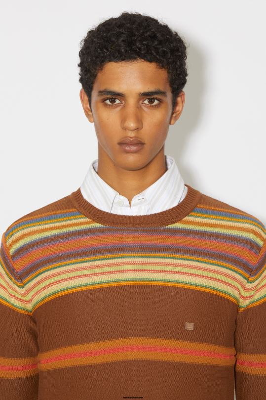 Acne Studios vaatteet kaneliruskea/multi 0VF2B930 pyöreä kaula-aukkoinen unisex-neulepusero