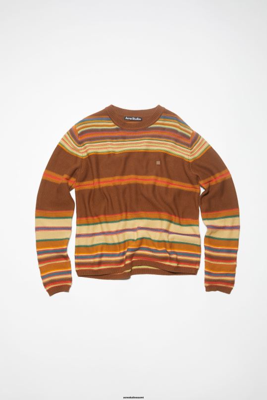 Acne Studios vaatteet kaneliruskea/multi 0VF2B930 pyöreä kaula-aukkoinen unisex-neulepusero