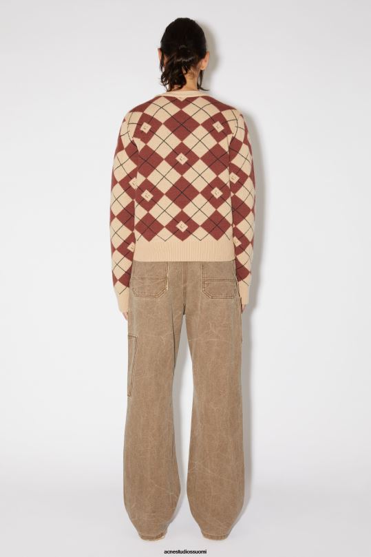 Acne Studios vaatteet keksi beige/syvän punainen 0VF2B82 argyle jacquard neuletakki unisex