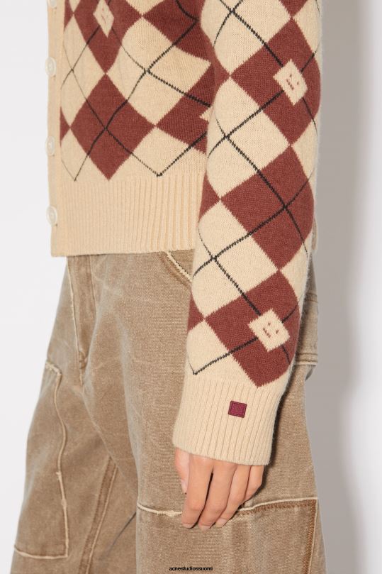 Acne Studios vaatteet keksi beige/syvän punainen 0VF2B82 argyle jacquard neuletakki unisex