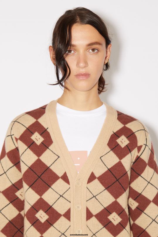 Acne Studios vaatteet keksi beige/syvän punainen 0VF2B82 argyle jacquard neuletakki unisex