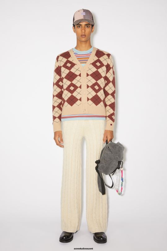 Acne Studios vaatteet keksi beige/syvän punainen 0VF2B928 argyle jacquard neuletakki unisex