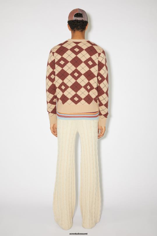 Acne Studios vaatteet keksi beige/syvän punainen 0VF2B928 argyle jacquard neuletakki unisex