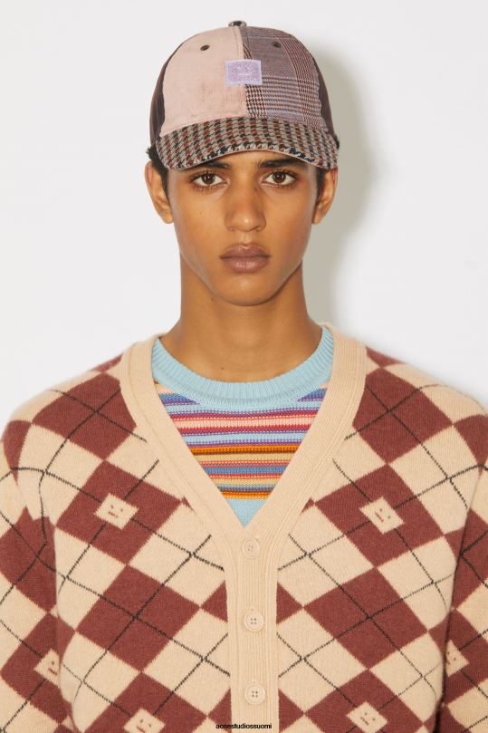 Acne Studios vaatteet keksi beige/syvän punainen 0VF2B928 argyle jacquard neuletakki unisex