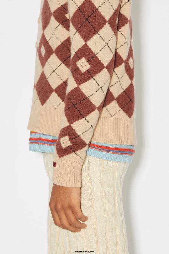 Acne Studios vaatteet keksi beige/syvän punainen 0VF2B928 argyle jacquard neuletakki unisex