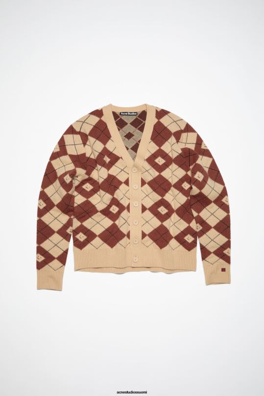 Acne Studios vaatteet keksi beige/syvän punainen 0VF2B928 argyle jacquard neuletakki unisex