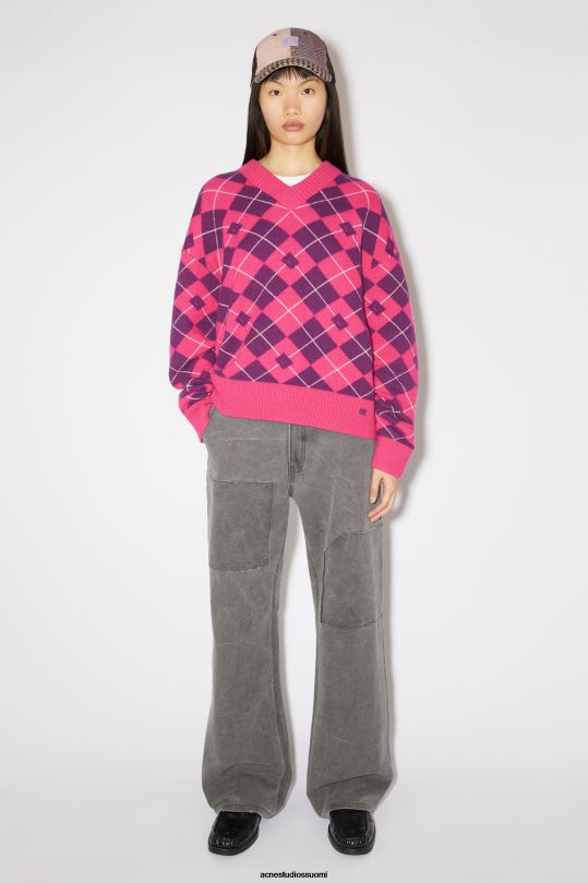 Acne Studios vaatteet kirkkaan vaaleanpunainen/keskivioletti 0VF2B86 argyle jacquard villapusero unisex