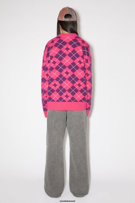 Acne Studios vaatteet kirkkaan vaaleanpunainen/keskivioletti 0VF2B86 argyle jacquard villapusero unisex