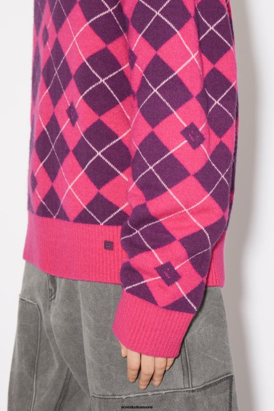 Acne Studios vaatteet kirkkaan vaaleanpunainen/keskivioletti 0VF2B86 argyle jacquard villapusero unisex
