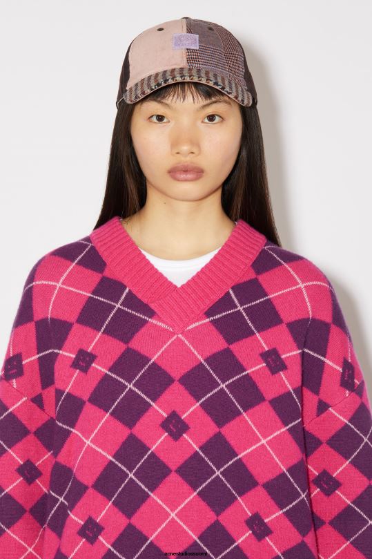 Acne Studios vaatteet kirkkaan vaaleanpunainen/keskivioletti 0VF2B86 argyle jacquard villapusero unisex