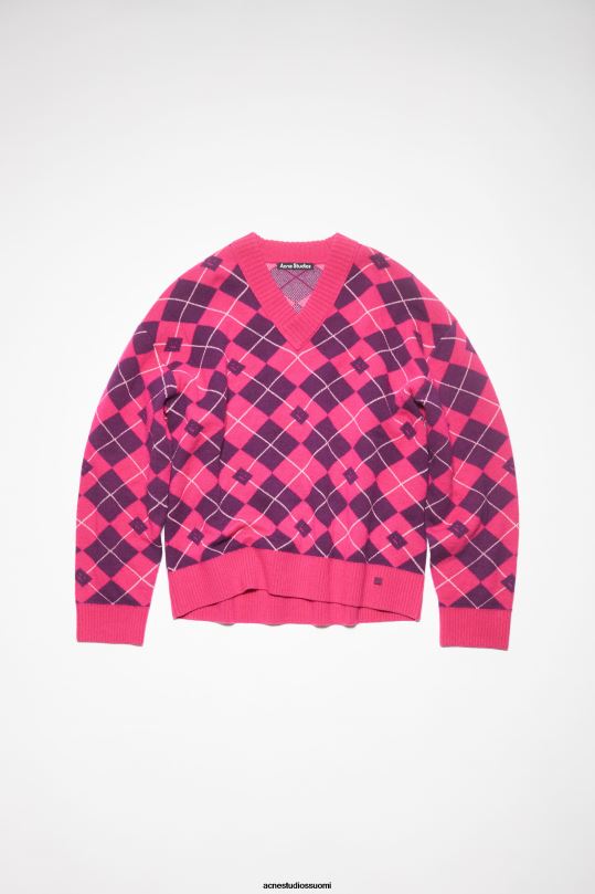 Acne Studios vaatteet kirkkaan vaaleanpunainen/keskivioletti 0VF2B86 argyle jacquard villapusero unisex