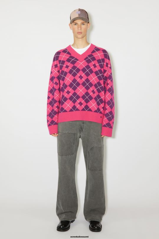 Acne Studios vaatteet kirkkaan vaaleanpunainen/keskivioletti 0VF2B931 argyle jacquard villapusero unisex
