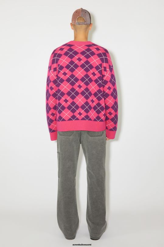 Acne Studios vaatteet kirkkaan vaaleanpunainen/keskivioletti 0VF2B931 argyle jacquard villapusero unisex