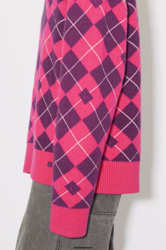 Acne Studios vaatteet kirkkaan vaaleanpunainen/keskivioletti 0VF2B931 argyle jacquard villapusero unisex