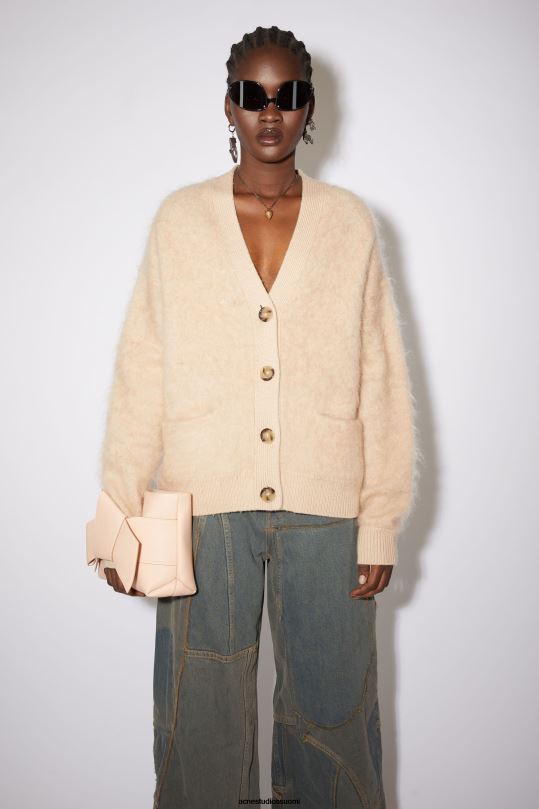 Acne Studios vaatteet lämmin beige 0VF2B423 mohairvillainen pörröinen neuletakki