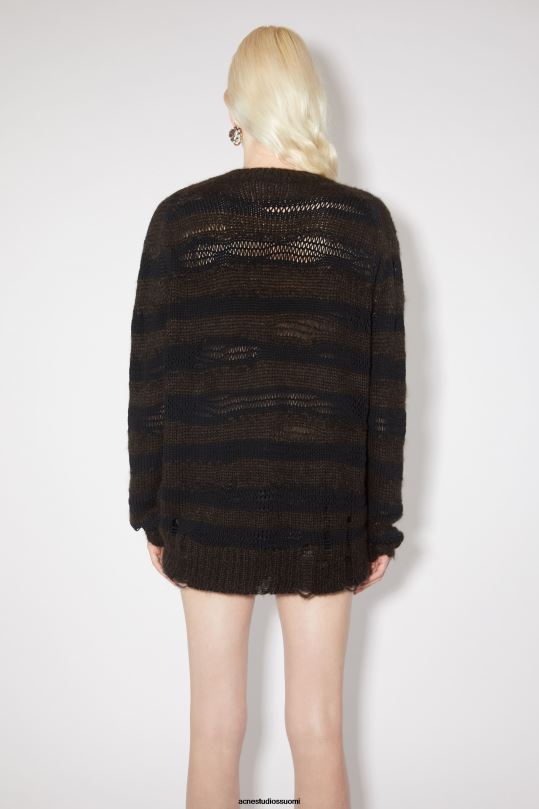Acne Studios vaatteet lämmin hiilenharmaa/musta 0VF2B100 ahdistunut raitapusero