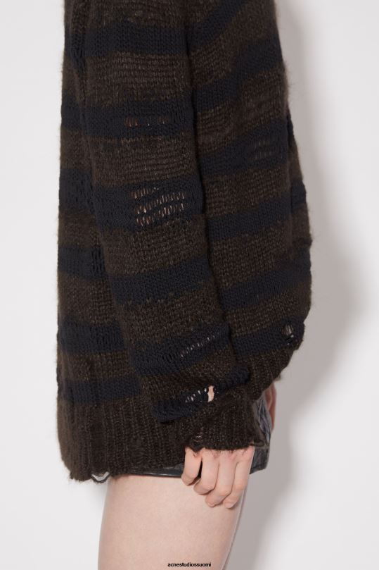 Acne Studios vaatteet lämmin hiilenharmaa/musta 0VF2B100 ahdistunut raitapusero