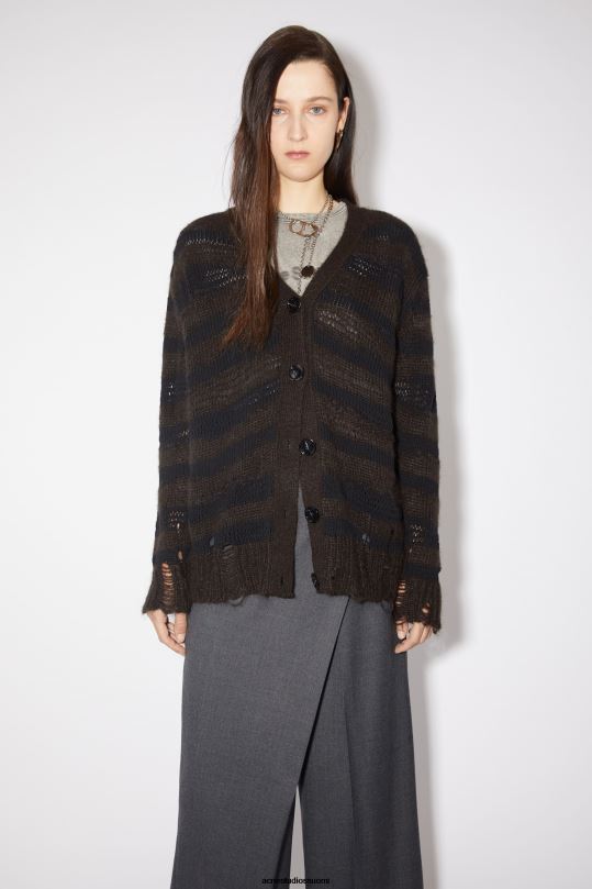 Acne Studios vaatteet lämmin hiilenharmaa/musta 0VF2B105 ahdistunut raidallinen neuletakki