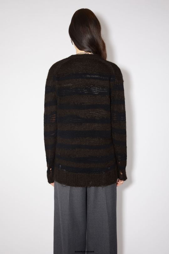 Acne Studios vaatteet lämmin hiilenharmaa/musta 0VF2B105 ahdistunut raidallinen neuletakki