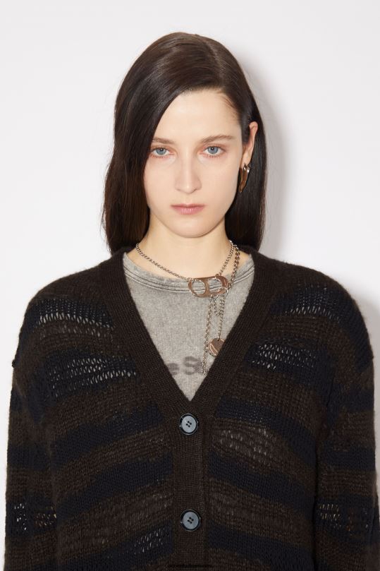 Acne Studios vaatteet lämmin hiilenharmaa/musta 0VF2B105 ahdistunut raidallinen neuletakki