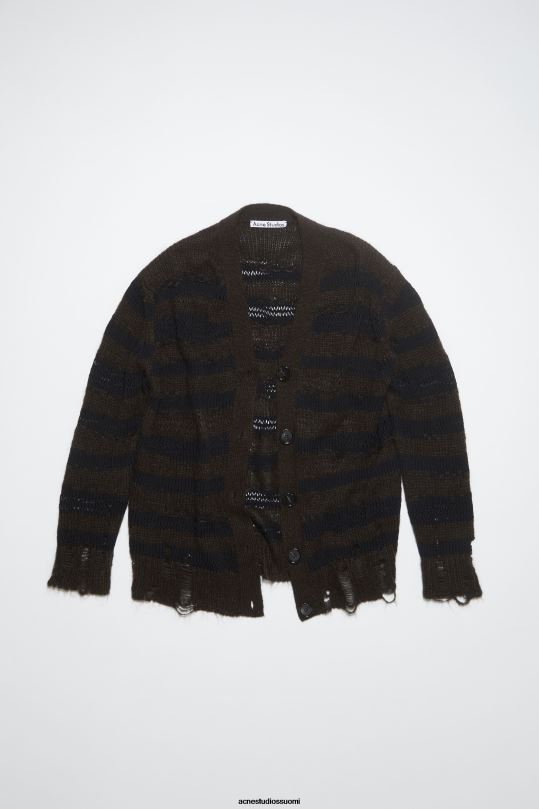 Acne Studios vaatteet lämmin hiilenharmaa/musta 0VF2B105 ahdistunut raidallinen neuletakki
