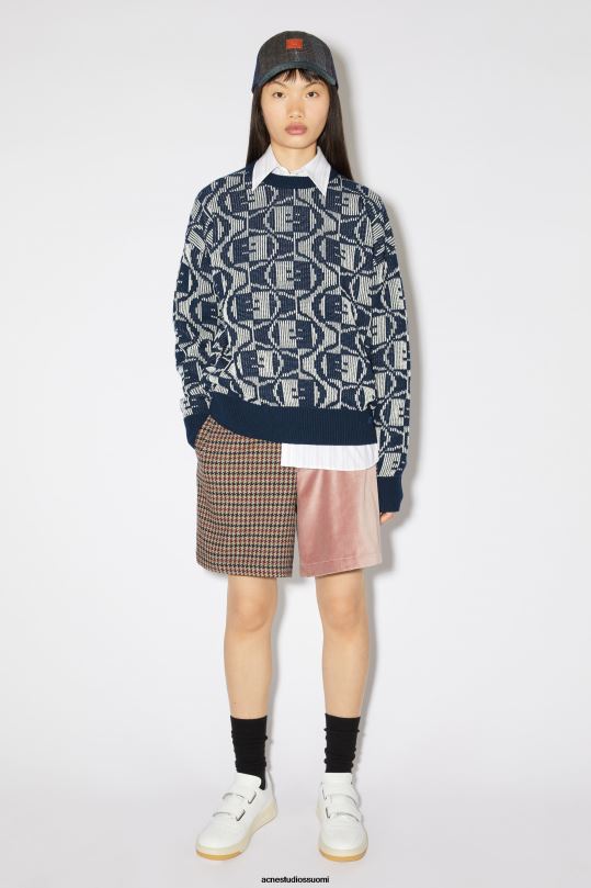 Acne Studios vaatteet laivastonsininen/kaurapuuro-melange 0VF2B87 jacquard-kaula-aukkoinen unisex-neule