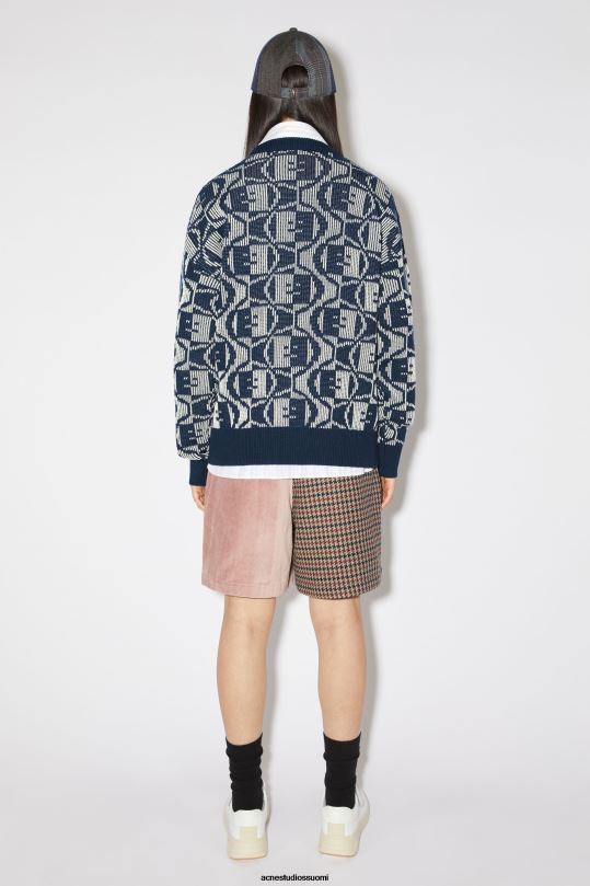 Acne Studios vaatteet laivastonsininen/kaurapuuro-melange 0VF2B87 jacquard-kaula-aukkoinen unisex-neule